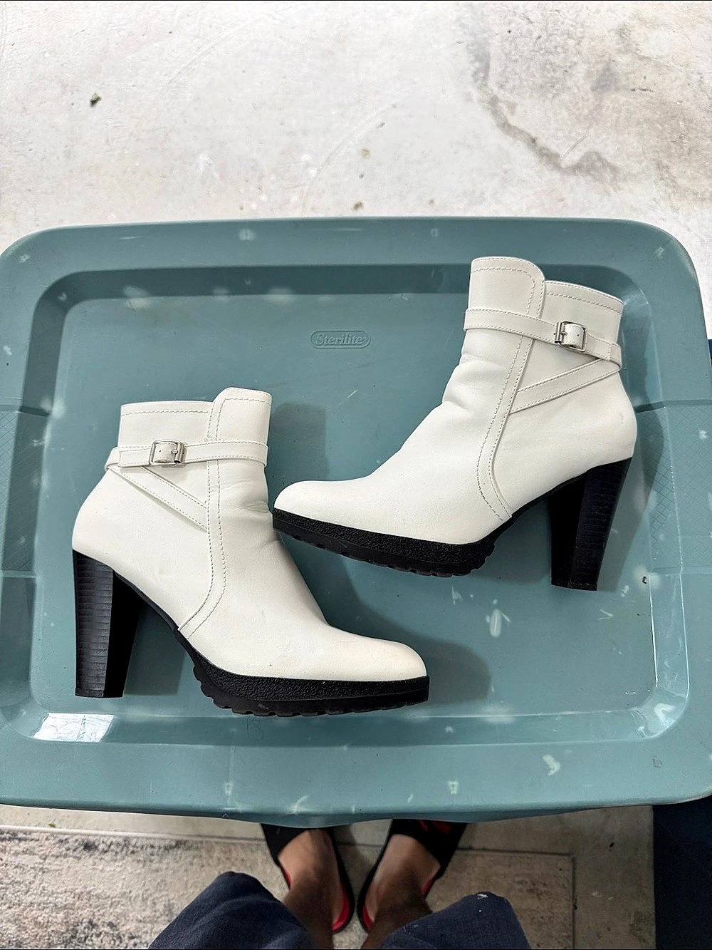 Id require Leather Heeled Ankle Boots White US 10 M